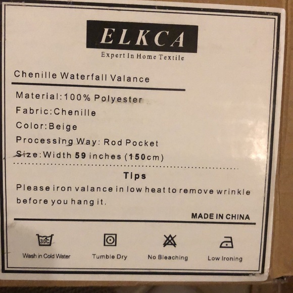 ELKCA Beige Chenille Window Curtains for Living Room, Waterfall Valance . - Picture 6 of 6